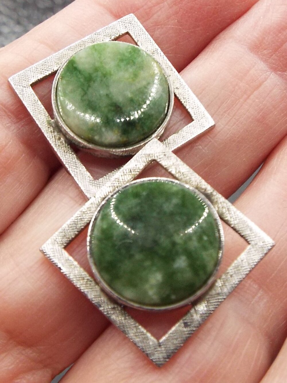 DANTE STERLING FRAMES & SQUARE SPINACH JADE SET CUFFLINKS 69